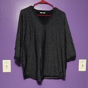 Elegant Black V-Neck Sweater shimmer